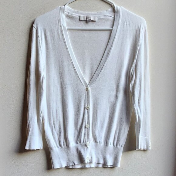LOFT White Deep V-Neck Lightweight Sweater Size Small - Picture 1 of 14